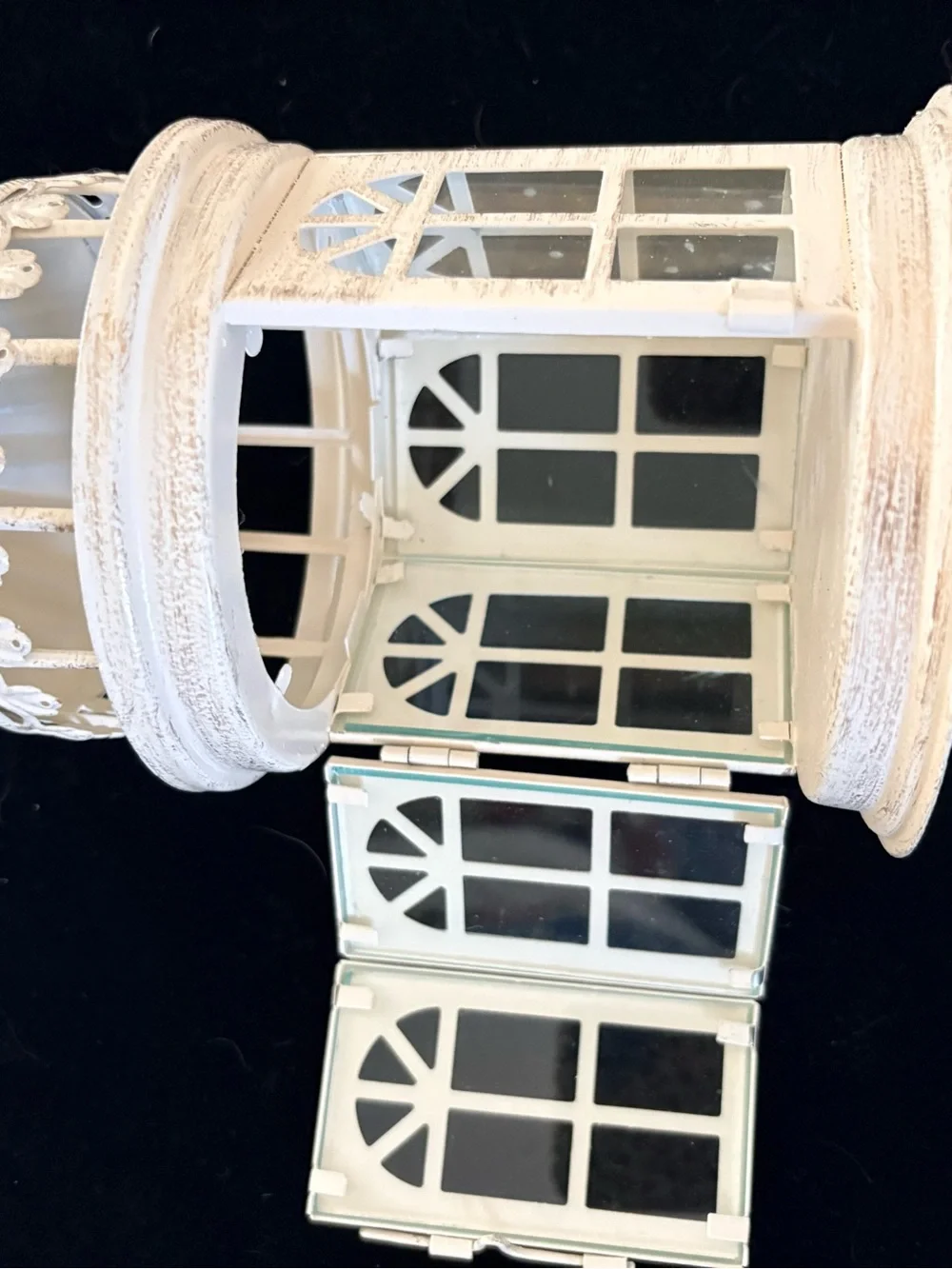 White Decorative Window-Style Wall Lantern Mirror